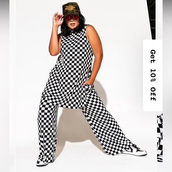 new Dressed in Lala Gigi Sleeveless Ribbed Playsuit in Black + White Check - Picture 3 of 9